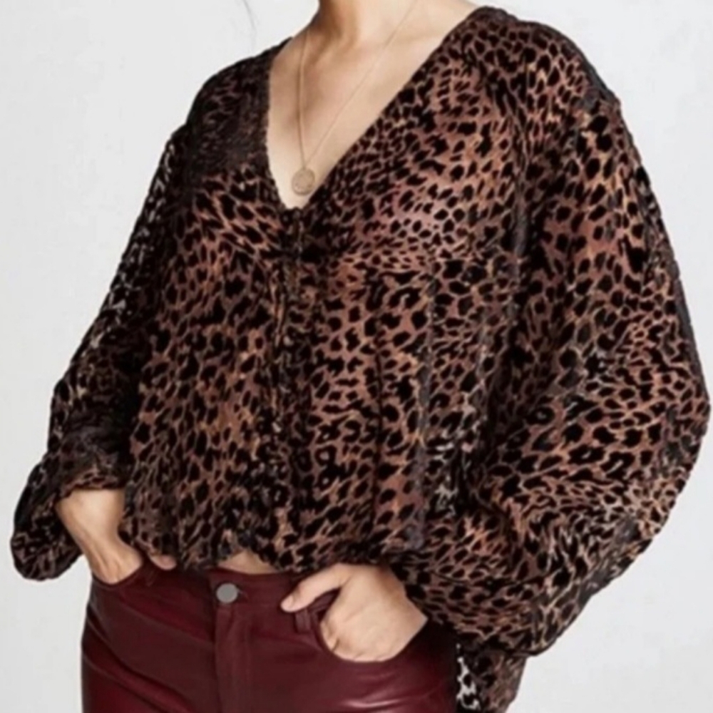 Free People size large leopard velvet burnout blouse